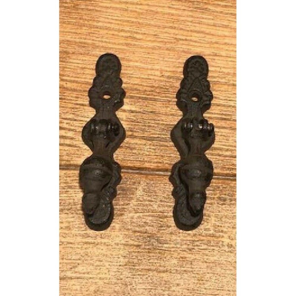 Two (2) Cast Iron Vertical Hinged Cabinet Drawer Pulls Handles Two (2) 0184-0208